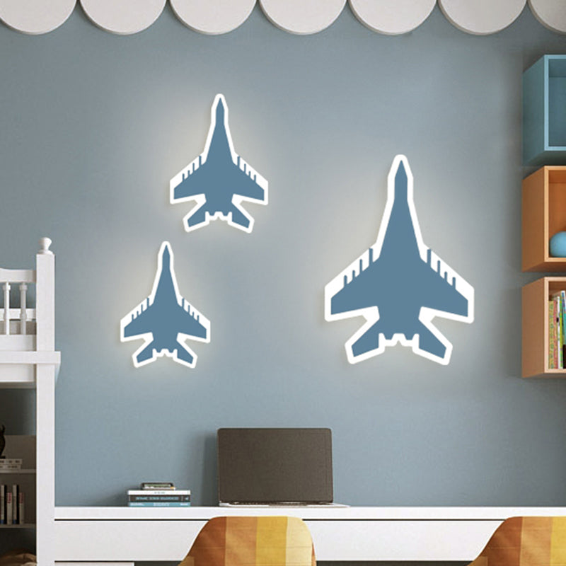 Vivolux | Jet Kids Schlafzimmer Flush Mount Wand Sconces Acryl Cartoon LED Wandmontage Beleuchtung in Weiß/Blau