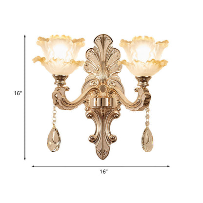 Vivolux | Geschichtete Salat-Kante Kammer Wandleuchte Antik Satinierte Glass 1/2-Licht Gold Wandleuchte Leuchte