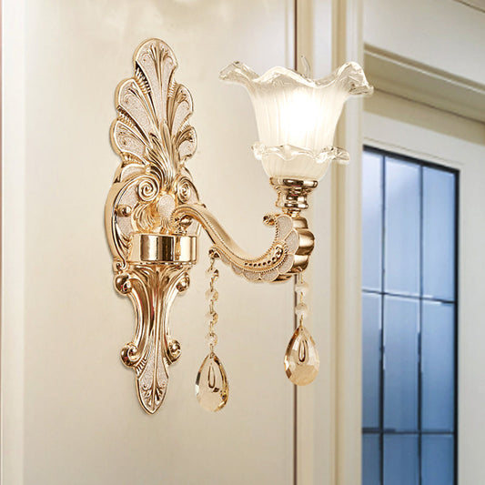 Vivolux | Rüschensaum Glocken Frosted Glass Wandleuchte Retro 1/2-Birne Tür Wandmontierte Licht in Gold