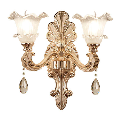 Vivolux | Rüschensaum Glocken Frosted Glass Wandleuchte Retro 1/2-Birne Tür Wandmontierte Licht in Gold