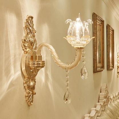 Vivolux | Transparente Glas Gold Wandlichtarmatur Halboffene Knospe Einzelne Retro Stil Wandmontierte Lampe