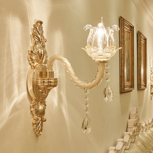 Vivolux | Transparente Glas Gold Wandlichtarmatur Halboffene Knospe Einzelne Retro Stil Wandmontierte Lampe