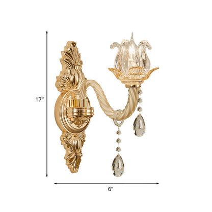 Vivolux | Transparente Glas Gold Wandlichtarmatur Halboffene Knospe Einzelne Retro Stil Wandmontierte Lampe