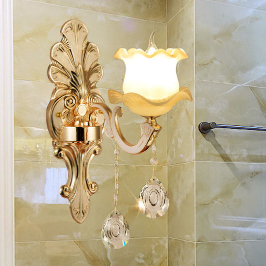 Vivolux | Vintage Rüsch Wandleuchte 1/2-Kopf Mattglas Wandmontage Leuchte in Gold für Badezimmer