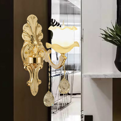 Vivolux | Vintage Rüsch Wandleuchte 1/2-Kopf Mattglas Wandmontage Leuchte in Gold für Badezimmer