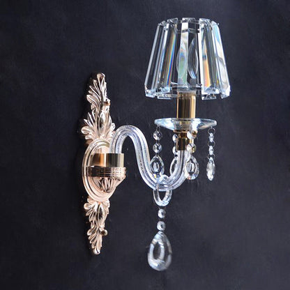 Vivolux | Klar Prismen Kristall Kegel Wandleuchte Vintage 1 Glühbirne Familienzimmer Wandleuchte mit gebogenem Glasarm