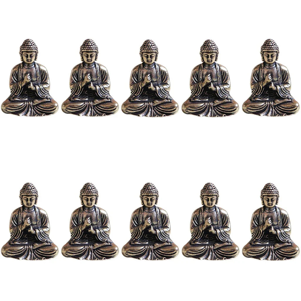 Vivolux | 10 Stück Mini Messing Sitzender Buddha Statue Figur für Reise Buddhismus Anbetung Zuhause Büro Schreibtischdekoration