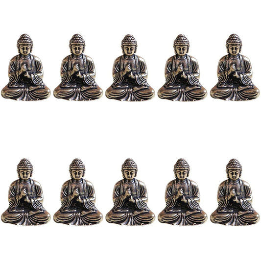 Vivolux | 10 Stück Miniatur Messing Sitzende Buddha Statue Figur für Reisen Buddhismus Verehrung Zuhause Büro Schreibtisch Dekoration