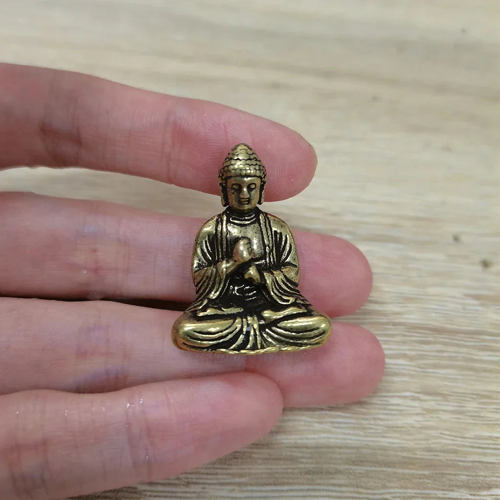 Vivolux | 10 Stück Mini Messing Sitzender Buddha Statue Figur für Reise Buddhismus Anbetung Zuhause Büro Schreibtischdekoration