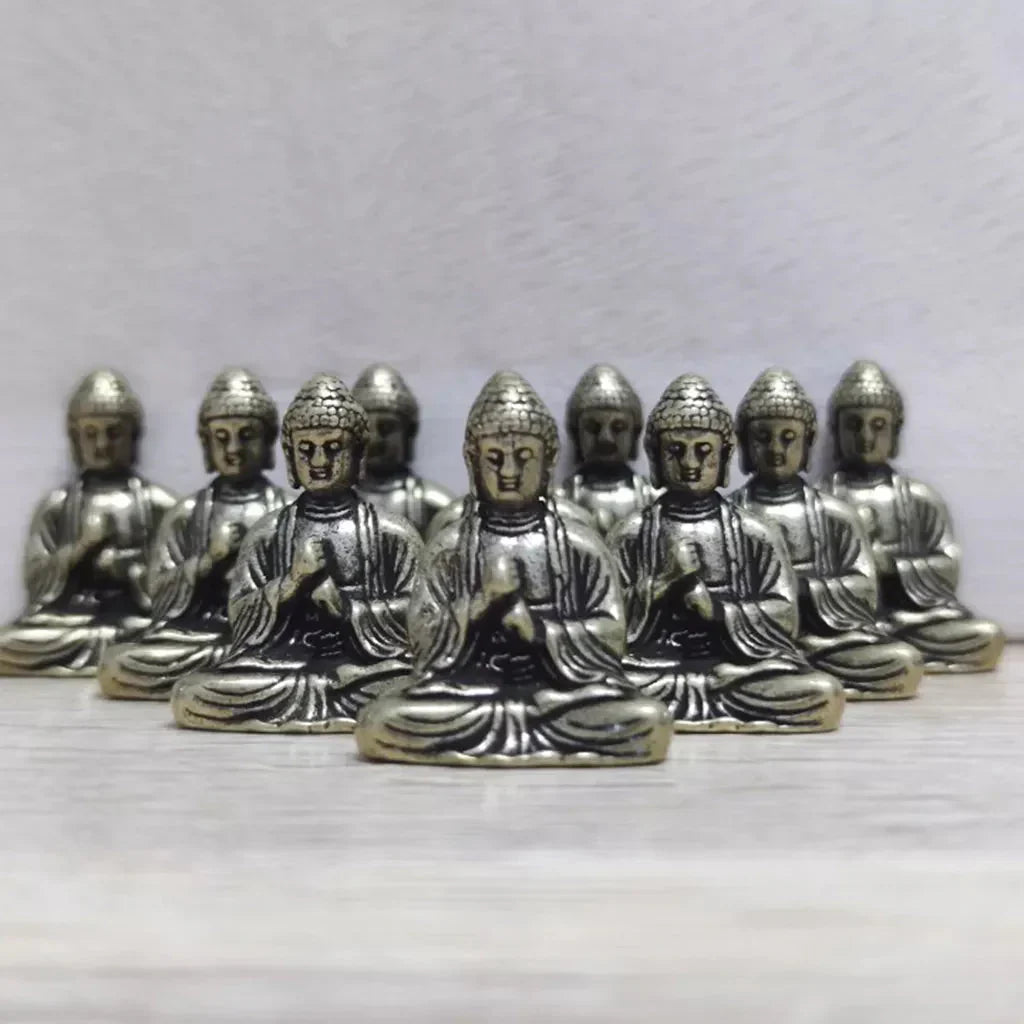 Vivolux | 10 Stück Mini Messing Sitzender Buddha Statue Figur für Reise Buddhismus Anbetung Zuhause Büro Schreibtischdekoration