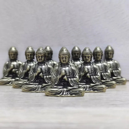 Vivolux | 10 Stück Mini Messing Sitzender Buddha Statue Figur für Reise Buddhismus Anbetung Zuhause Büro Schreibtischdekoration