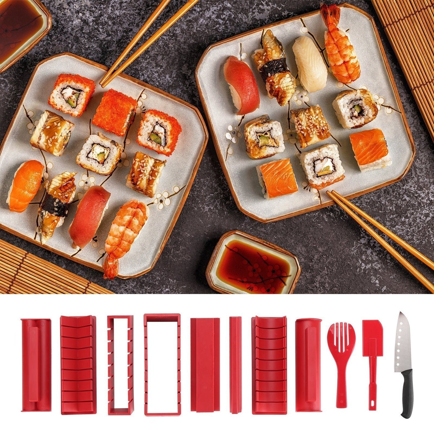 Vivolux | 11-teilig: Sushi-Maker-Set Sushi-Rollen mit hochwertigem Sushi-Messer