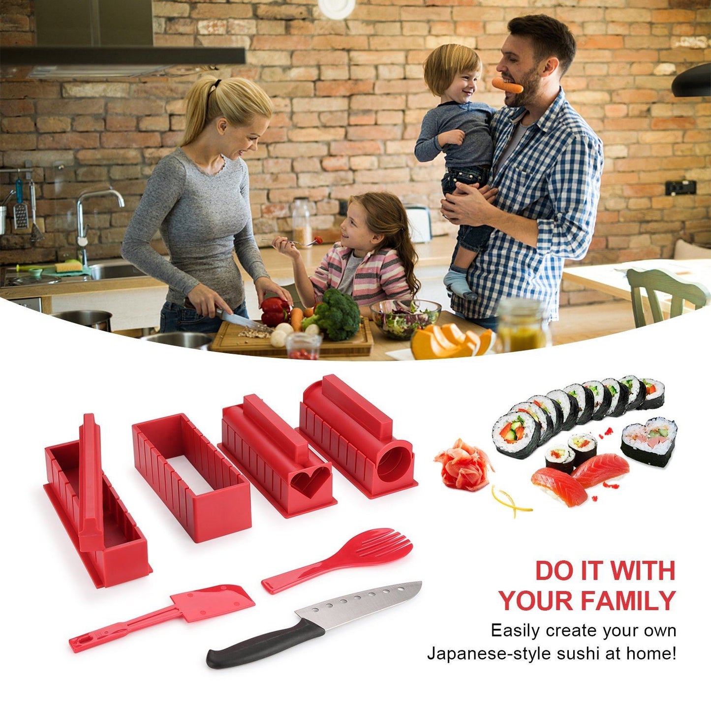 Vivolux | 11-teilig: Sushi-Maker-Set Sushi-Rollen mit hochwertigem Sushi-Messer