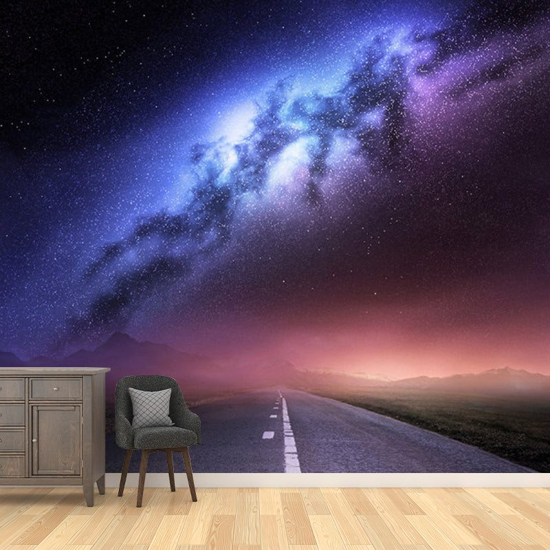 Vivolux | Weg und Galaxy Wandmalerei Tapete für Schlafzimmer Moderne Wanddekoration in Lila, Angepasste Größe Verfügbar