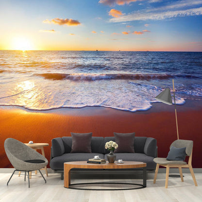 Vivolux | Blauwe en Bruine Noordse Muurschildering Behang Extra Groot Zeebodem en Lucht Wanddecoratie voor Accentmuur