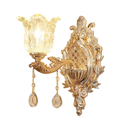Vivolux | Einzelne Rüsche Glas Wandlampe Traditioneller Gold Floral Schirm Schlafzimmer Wandmontierte Lampe