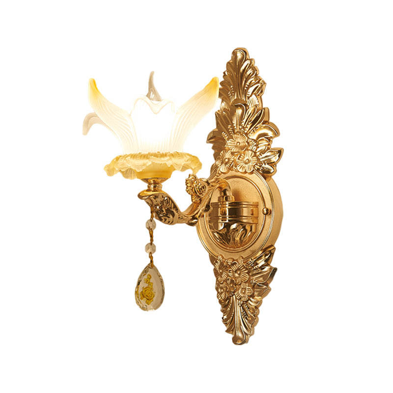 Vivolux | Gouden Lily Shade Wandlamp Traditionele Geribbelde Glas 1/2-Bol Woonkamer Wandlicht