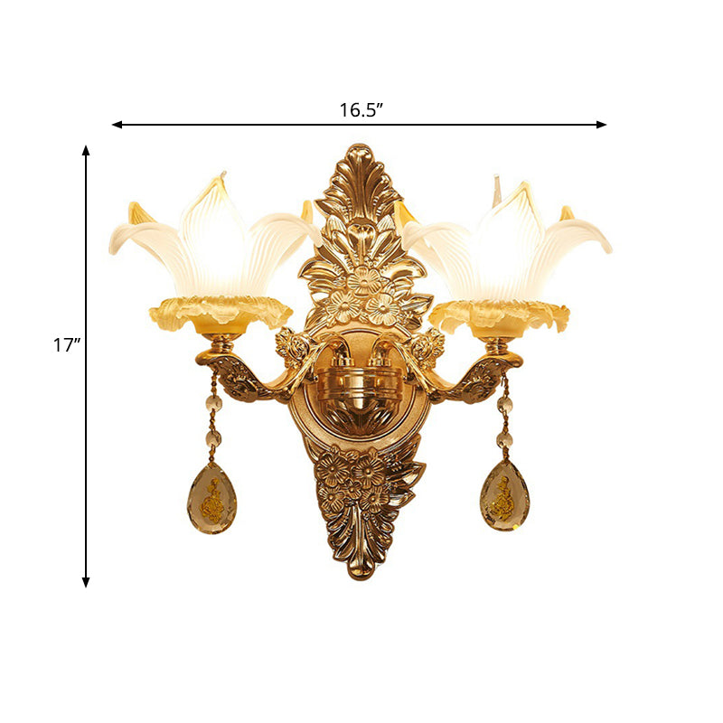 Vivolux | Gouden Lily Shade Wandlamp Traditionele Geribbelde Glas 1/2-Bol Woonkamer Wandlicht