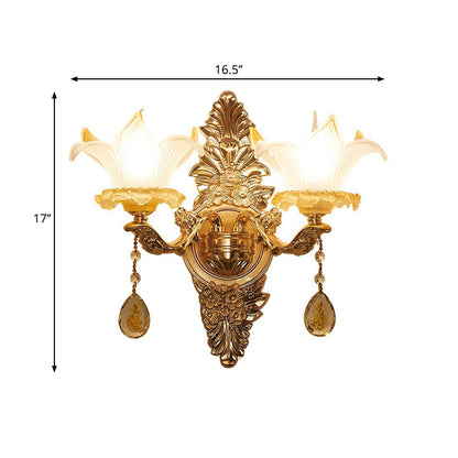 Vivolux | Gouden Lily Shade Wandlamp Traditionele Geribbelde Glas 1/2-Bol Woonkamer Wandlicht