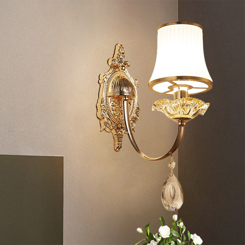 Vivolux | Arced Jar Nachtwandlamp Mid-Century Frosted Glas 1 Lamp Gouden Wandmontage Lamp