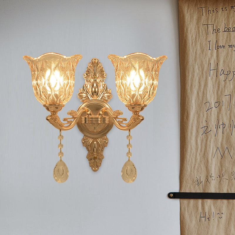 Vivolux | Klares Texturiertes Glas Gold Wandleuchte Glockenform 1/2-Licht Traditionelle Wandlampe