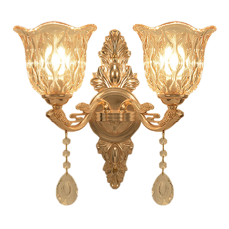 Vivolux | Klares Texturiertes Glas Gold Wandleuchte Glockenform 1/2-Licht Traditionelle Wandlampe