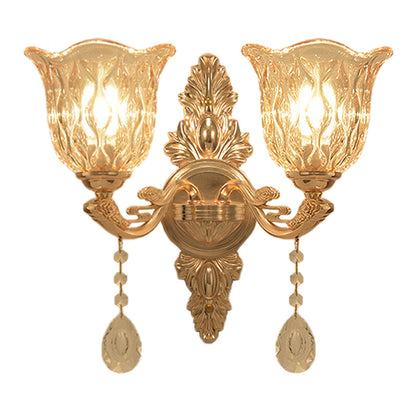 Vivolux | Klares Texturiertes Glas Gold Wandleuchte Glockenform 1/2-Licht Traditionelle Wandlampe