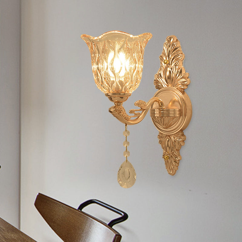 Vivolux | Klares Texturiertes Glas Gold Wandleuchte Glockenform 1/2-Licht Traditionelle Wandlampe