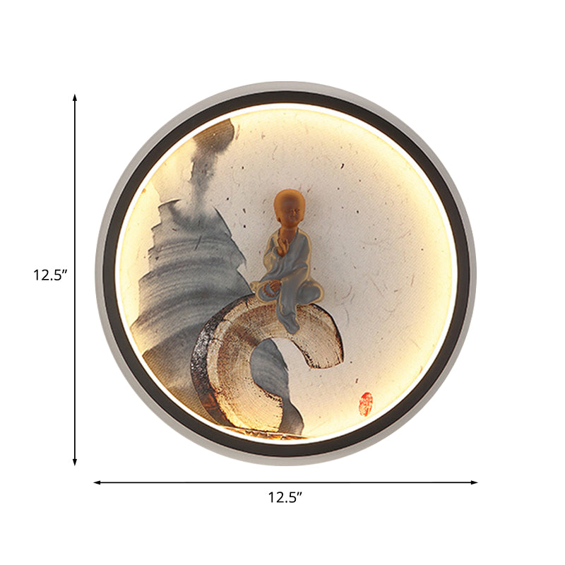 Vivolux | Asiatische Buddha Junge Wandlampe Aluminium Schlafzimmer LED Wandbeleuchtung mit Halo-Ring in Schwarz