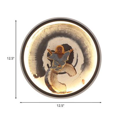 Vivolux | Asiatische Buddha Junge Wandlampe Aluminium Schlafzimmer LED Wandbeleuchtung mit Halo-Ring in Schwarz