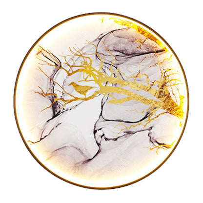 Vivolux | Aluminium Zirkuläre Wandlampe Asiatischer Stil Gold LED Wandbeleuchtung mit Vogel und Nacktem Ast Muster