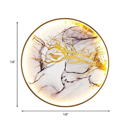 Vivolux | Aluminium Zirkuläre Wandlampe Asiatischer Stil Gold LED Wandbeleuchtung mit Vogel und Nacktem Ast Muster