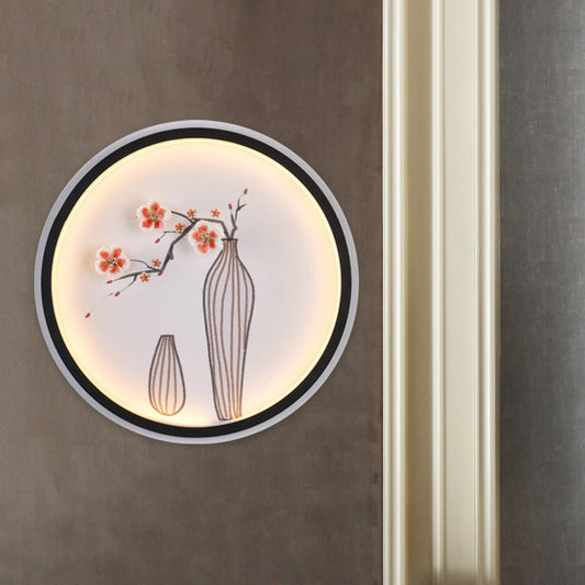 Vivolux | Pflaume und Vase Esszimmer Wandmural Beleuchtung Keramisch Minimalistisch LED Kreis Wandmontage Lampe in Schwarz