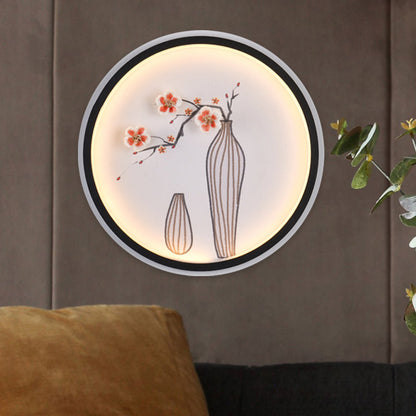 Vivolux | Pflaume und Vase Esszimmer Wandmural Beleuchtung Keramisch Minimalistisch LED Kreis Wandmontage Lampe in Schwarz
