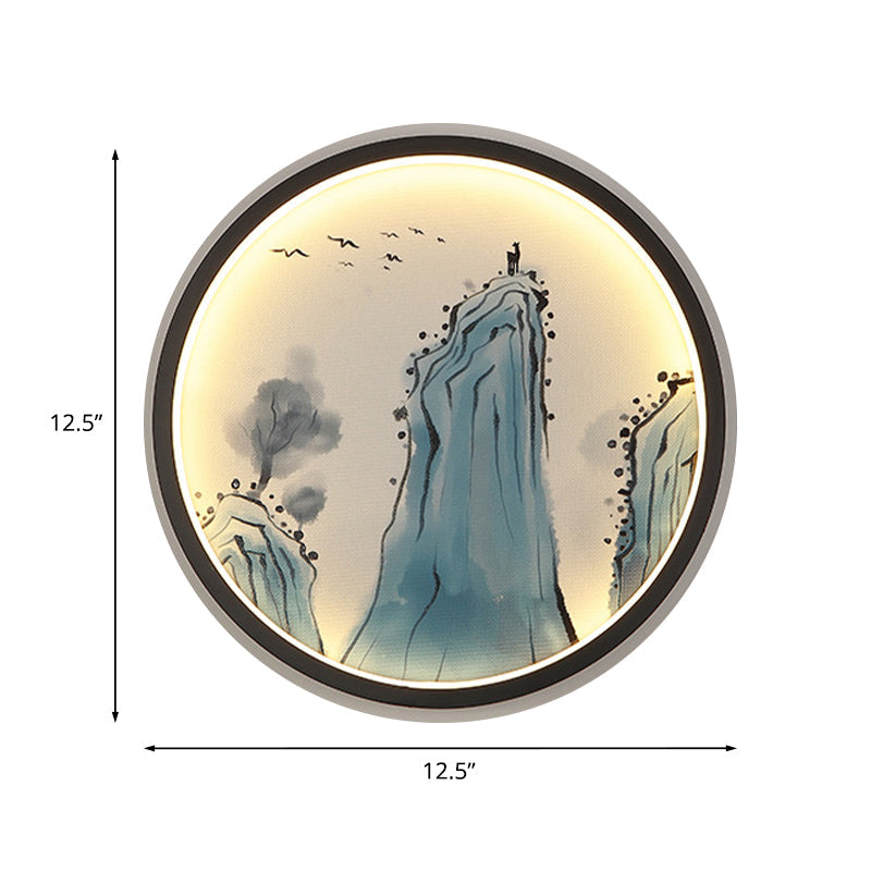 Vivolux | Blauwe Mount Tai Teken Muur Lamp Chinese Aluminium LED Circulaire Wandlamp Verlichting Fit.