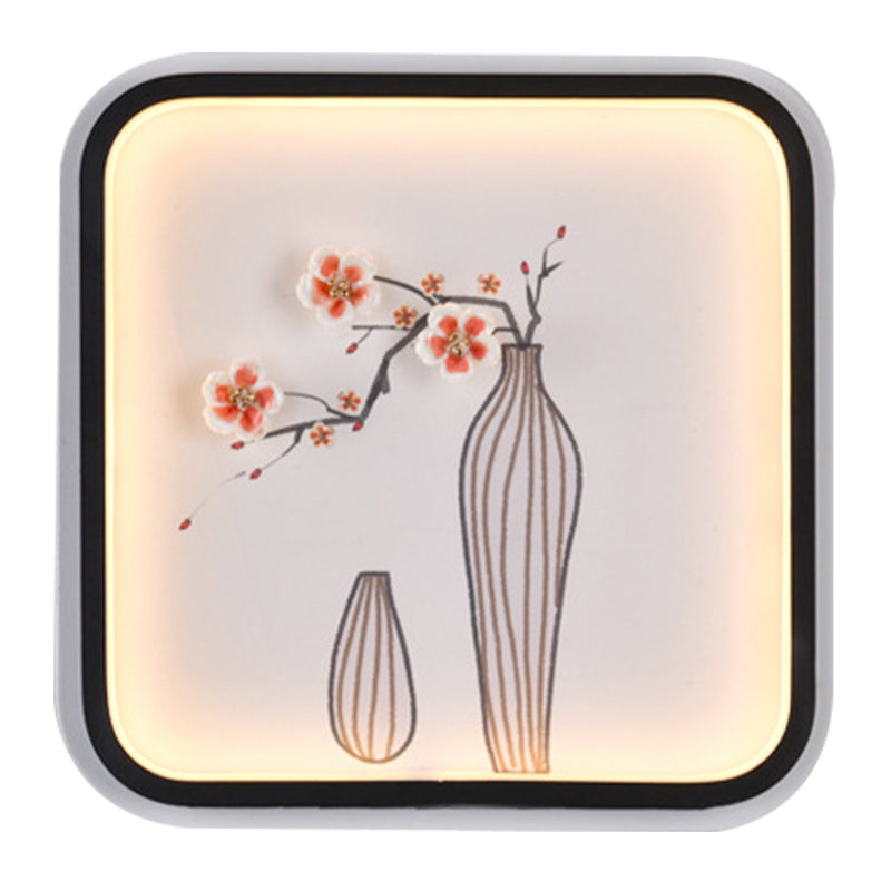 Vivolux | Asia Plum Flower Vase Keramische Muur Licht LED Wandlamp met Zwart Vierkant Frame