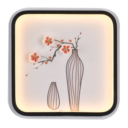 Vivolux | Asia Plum Flower Vase Keramische Muur Licht LED Wandlamp met Zwart Vierkant Frame