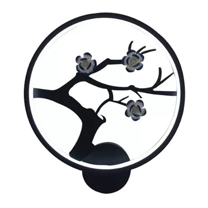 Vivolux | Blumenast Silhouette Wandleuchte Chinesisches Eisen Schwarzer Ring LED Wandmontage Wandlampe