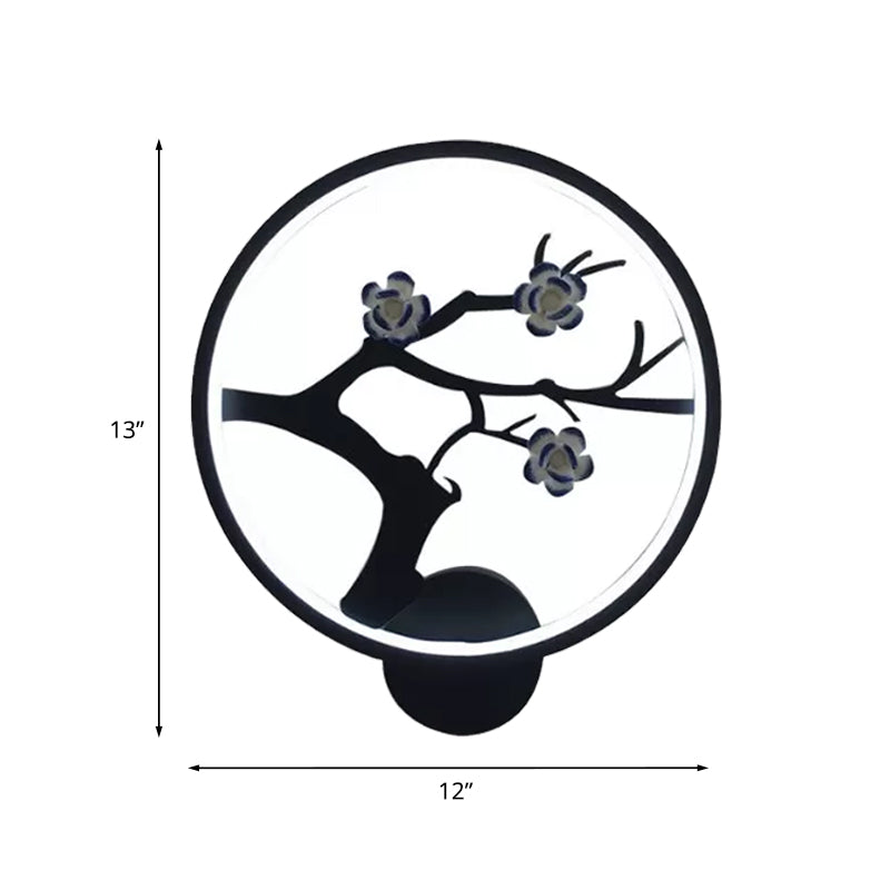 Vivolux | Blumenast Silhouette Wandleuchte Chinesisches Eisen Schwarzer Ring LED Wandmontage Wandlampe