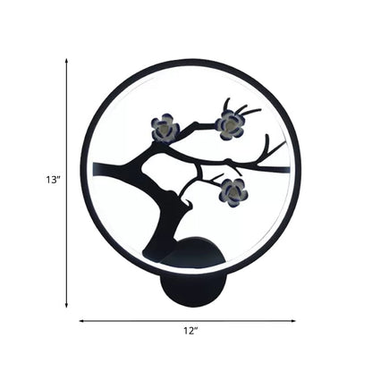 Vivolux | Blumenast Silhouette Wandleuchte Chinesisches Eisen Schwarzer Ring LED Wandmontage Wandlampe