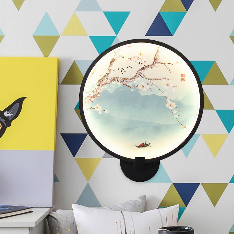 Vivolux | Acryl Ginkgo/Bloeiende Prunus Wandlamp Chinese Stijl LED Muurverlichting in Zwart voor Slaapkamer