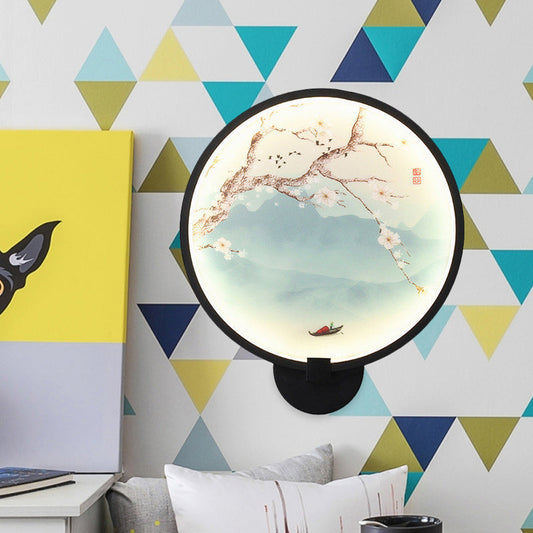 Vivolux | Acryl Ginkgo/Bloeiende Prunus Wandlamp Chinese Stijl LED Muurverlichting in Zwart voor Slaapkamer