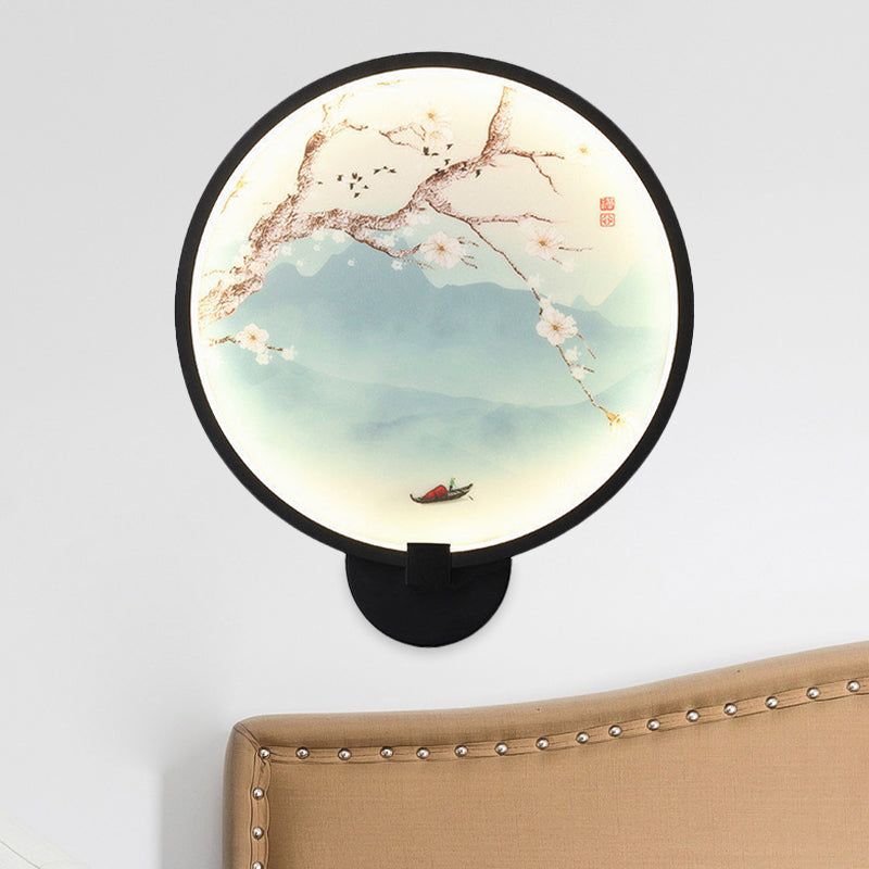 Vivolux | Acryl Ginkgo/Bloeiende Prunus Wandlamp Chinese Stijl LED Muurverlichting in Zwart voor Slaapkamer