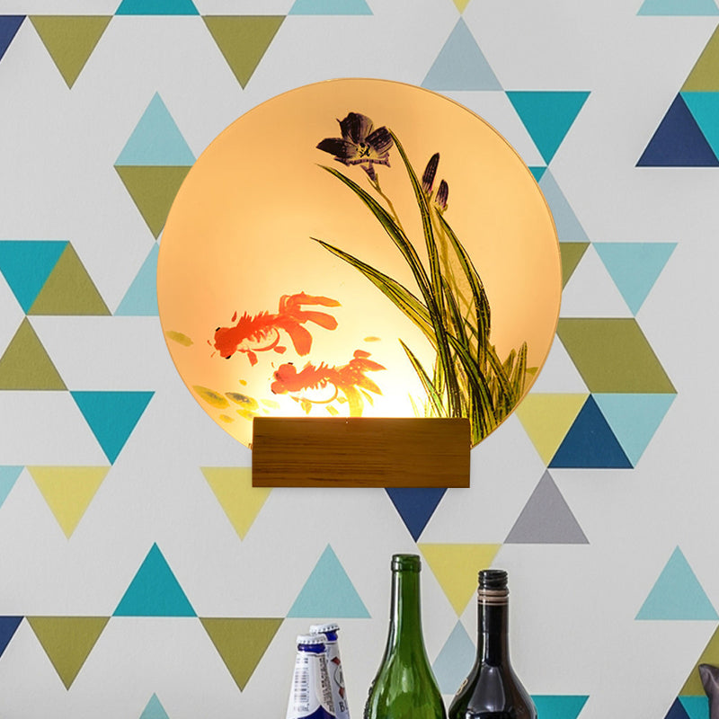 Vivolux | Goldfisch/Boot Nachttisch Wandlampe Acryl Asiatisch LED Scheibe Wandlicht Wandhalterung mit Holzarm