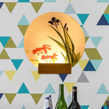 Vivolux | Goldfisch/Boot Nachttisch Wandlampe Acryl Asiatisch LED Scheibe Wandlicht Wandhalterung mit Holzarm