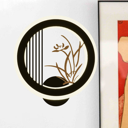 Vivolux | Chrysanths/Orchid Flower LED Muur Licht Chinese Acryl Woonkamer Hoepel Wandverlichting Fixture in Zwart