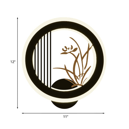 Vivolux | Chrysanths/Orchid Flower LED Muur Licht Chinese Acryl Woonkamer Hoepel Wandverlichting Fixture in Zwart