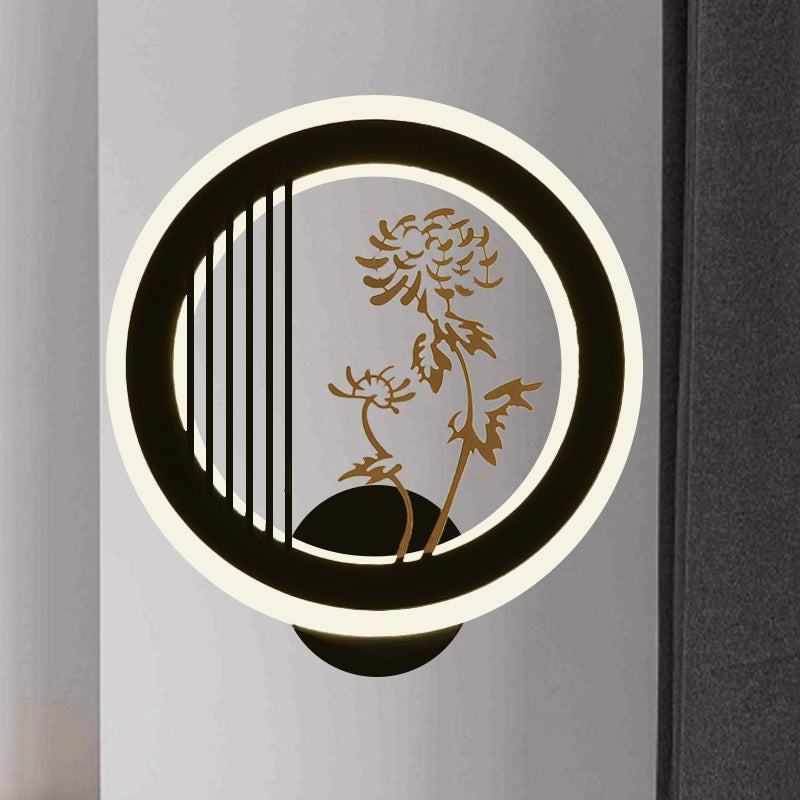 Vivolux | Chrysanths/Orchid Flower LED Muur Licht Chinese Acryl Woonkamer Hoepel Wandverlichting Fixture in Zwart