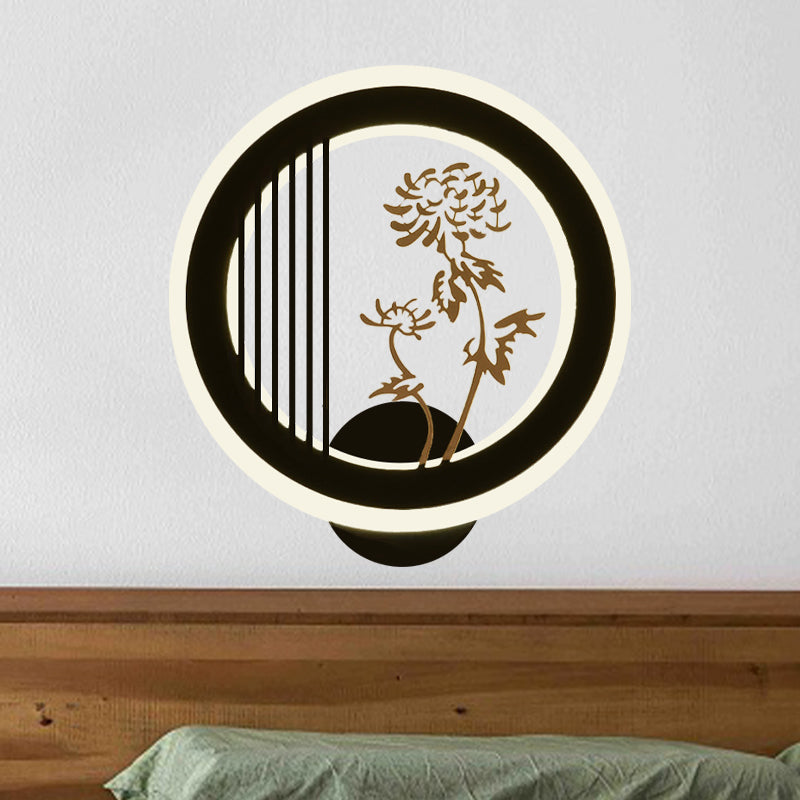 Vivolux | Chrysanths/Orchid Flower LED Muur Licht Chinese Acryl Woonkamer Hoepel Wandverlichting Fixture in Zwart
