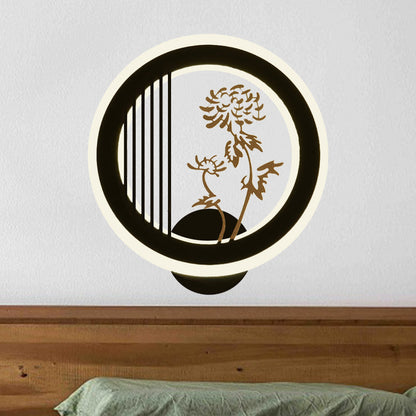 Vivolux | Chrysanths/Orchid Flower LED Muur Licht Chinese Acryl Woonkamer Hoepel Wandverlichting Fixture in Zwart